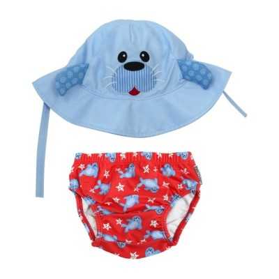 -ZOOCCHINI- Set Baby Costumino Contenitivo + Cappellino, Foca con protezione solare UPF 50+ -ZOOCCHINI- Set Baby Costumino Contenitivo + Cappellino, Foca con protezione solare UPF 50+