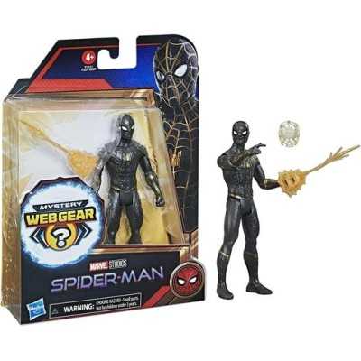 -Hasbro Spider-Man, Spider-Man con tuta Mystery Web Gear Nera e Dorata, Action Figure 15 cm -Hasbro Spider-Man, Spider-Man con tuta Mystery Web Gear Nera e Dorata, Action Figure 15 cm