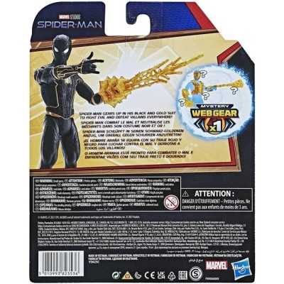 -Hasbro Spider-Man, Spider-Man con tuta Mystery Web Gear Nera e Dorata, Action Figure 15 cm -Hasbro Spider-Man, Spider-Man con tuta Mystery Web Gear Nera e Dorata, Action Figure 15 cm