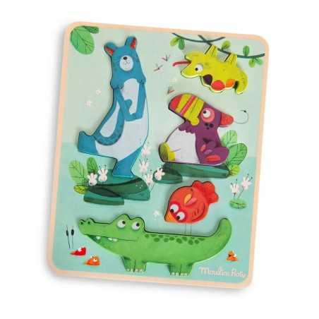 Puzzle sensoriale ad incastro in legno, Giungla